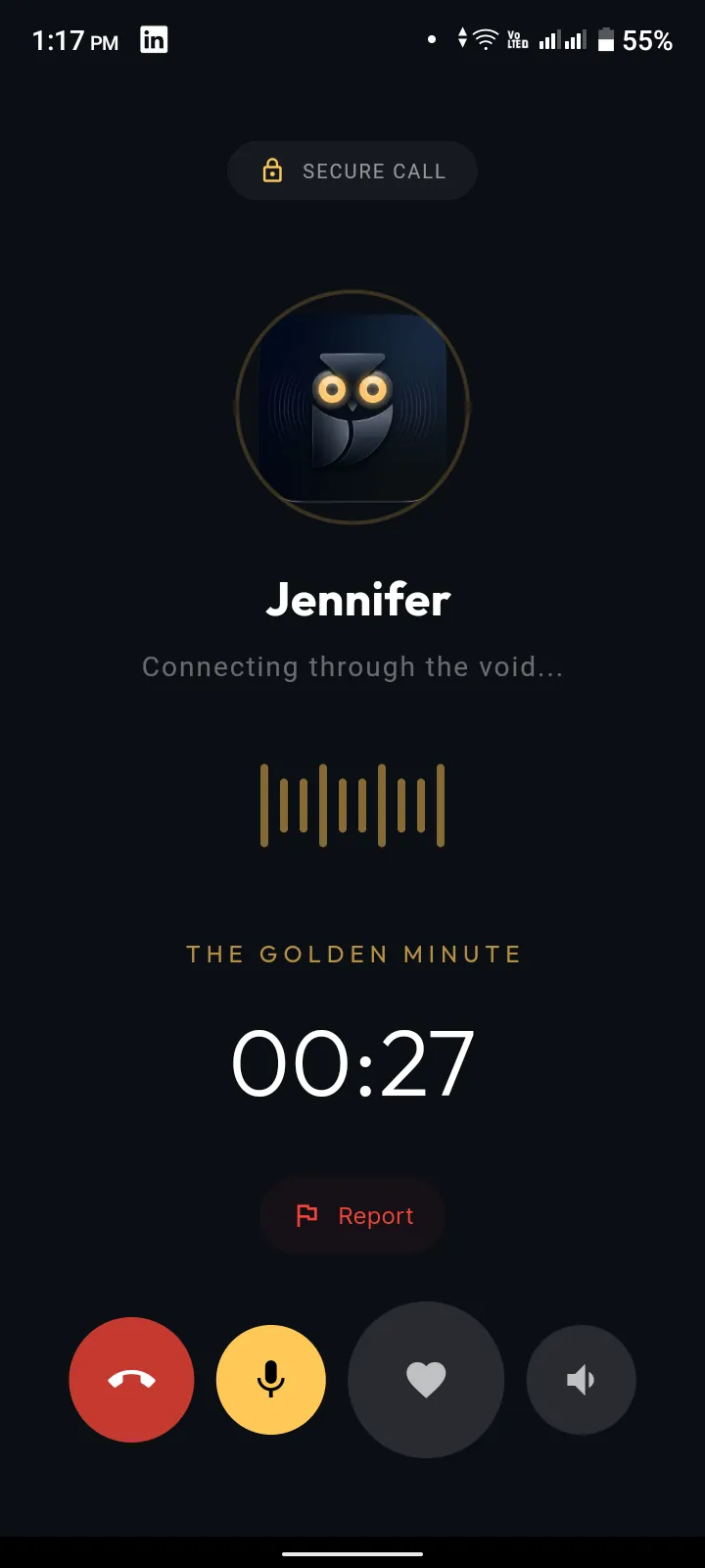 The Golden Minute - 60 second timer during anonymous voice call