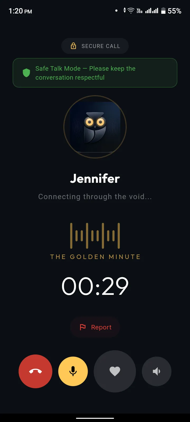 Safe Talk Mode - Built-in safety features for anonymous voice calls